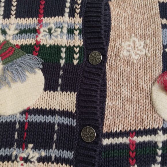 Vintage Nutcracker Christmas Holiday Party Cardigan Sweater Navy Snowmen Size L - Picture 7 of 15